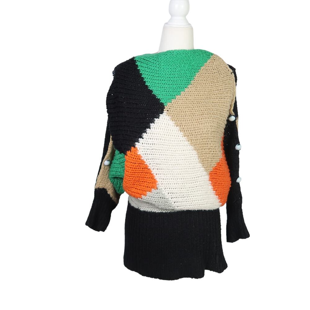 Vintage Y2K green orange colorblock slouchy knit sweater S - Picture 4 of 7
